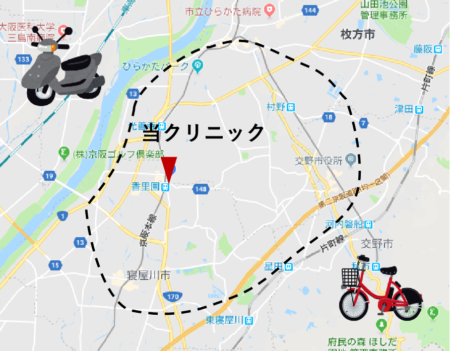 訪問サービス提供エリア 当クリニックより4km前後